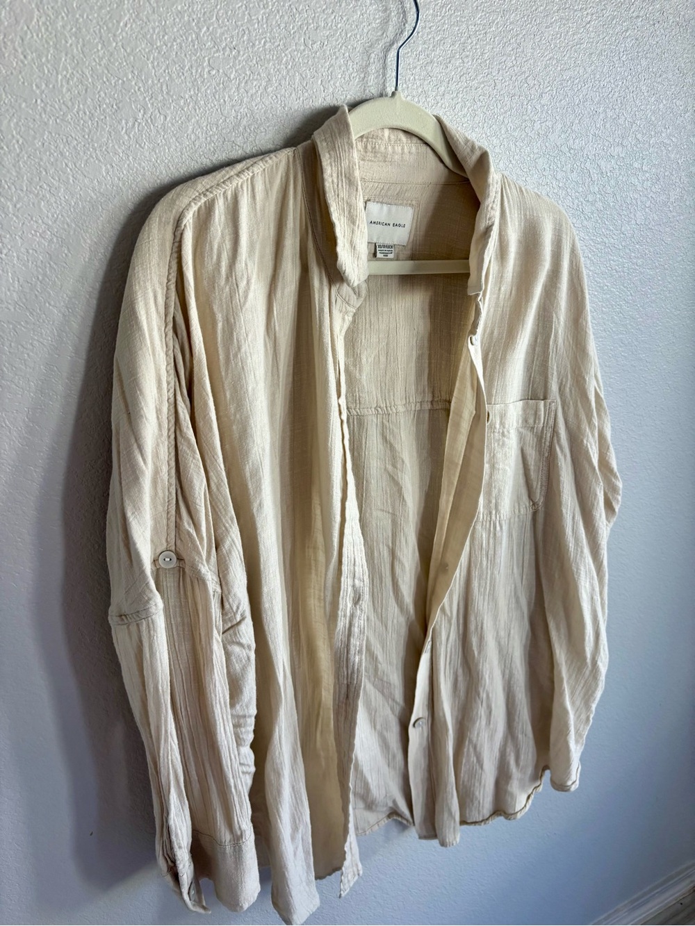 American Eagle Outfitters Cream Button-Down Shirt